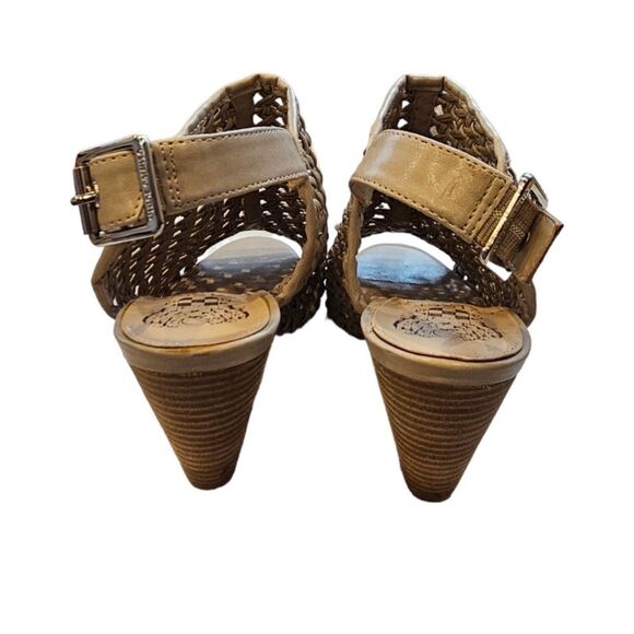 Vince Camuto Sandals Eiana Caged Peep Toe Lattice Pyramid Heels Size 8M/38 Beige - Picture 9 of 9